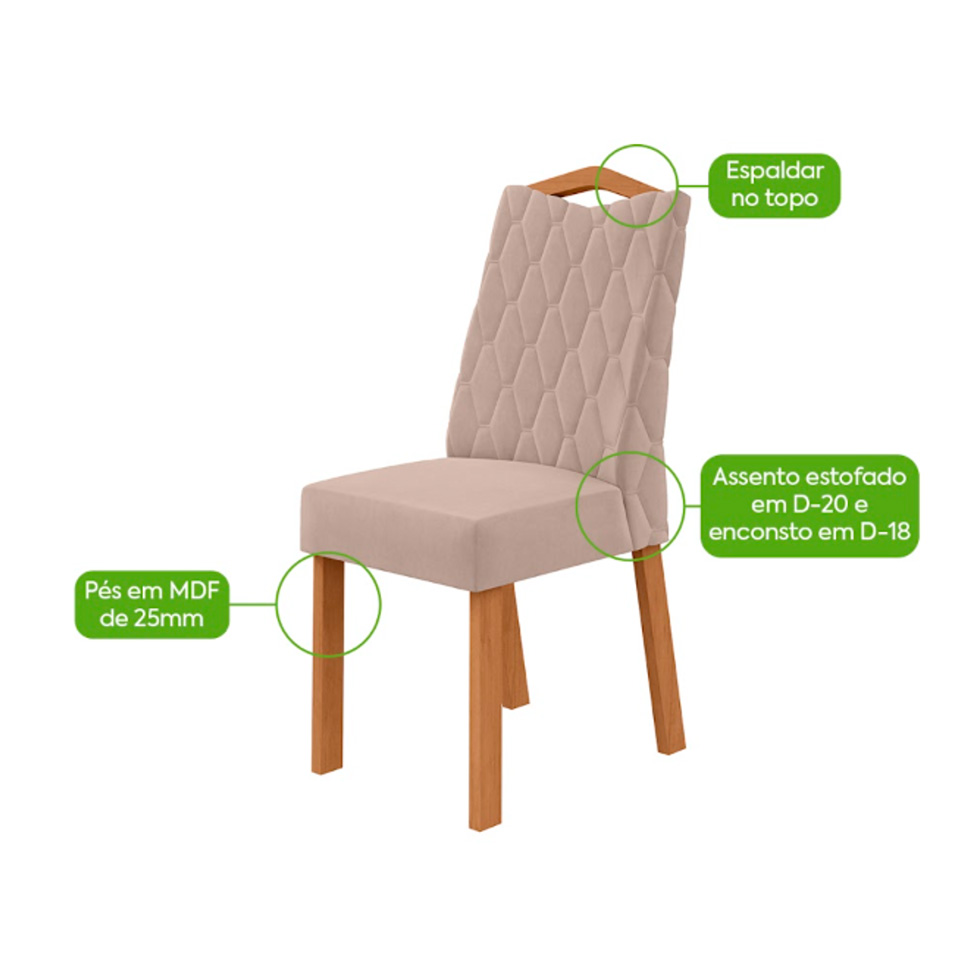 Conjunto com 4 Cadeiras Vênus Veludo Creme e Amêndoa