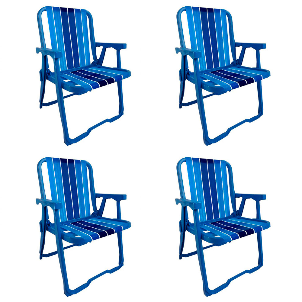 Conjunto com 4 Cadeiras de Praia Peruíbe Azul