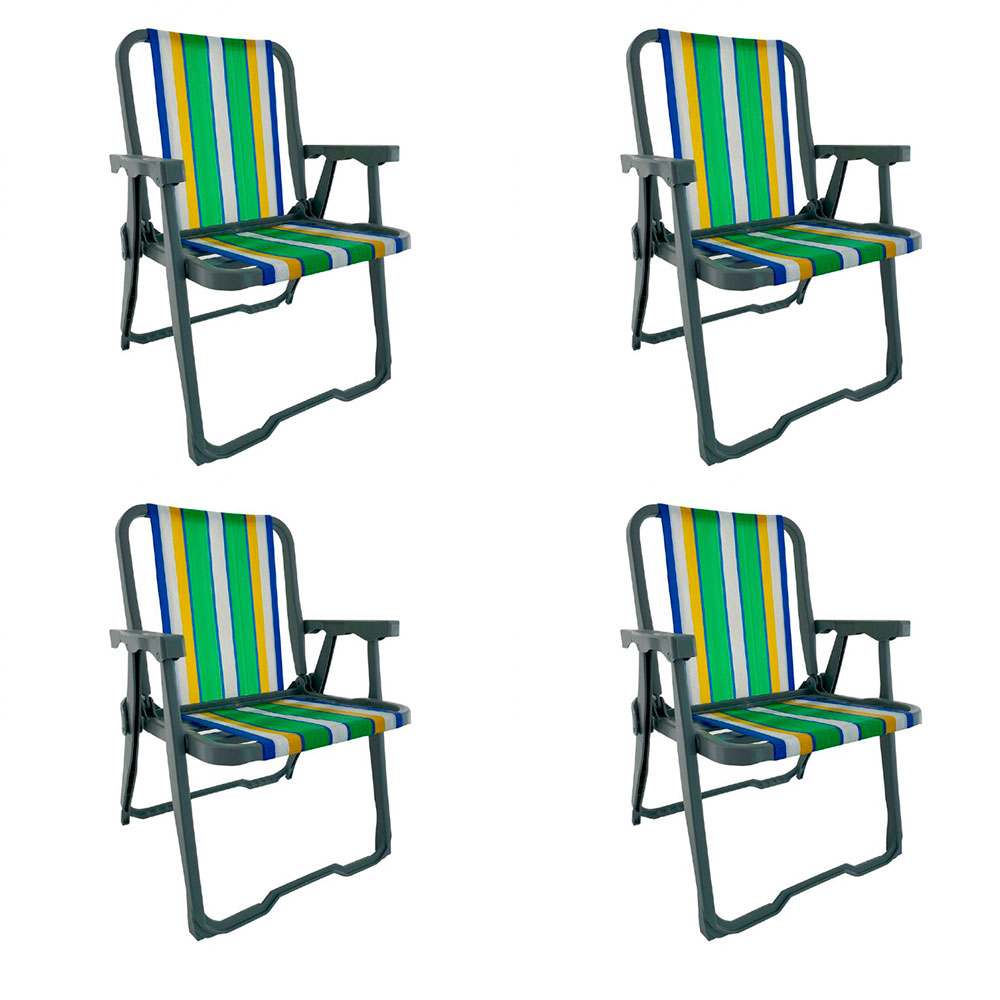 Conjunto com 4 Cadeiras de Praia Peruíbe Cinza