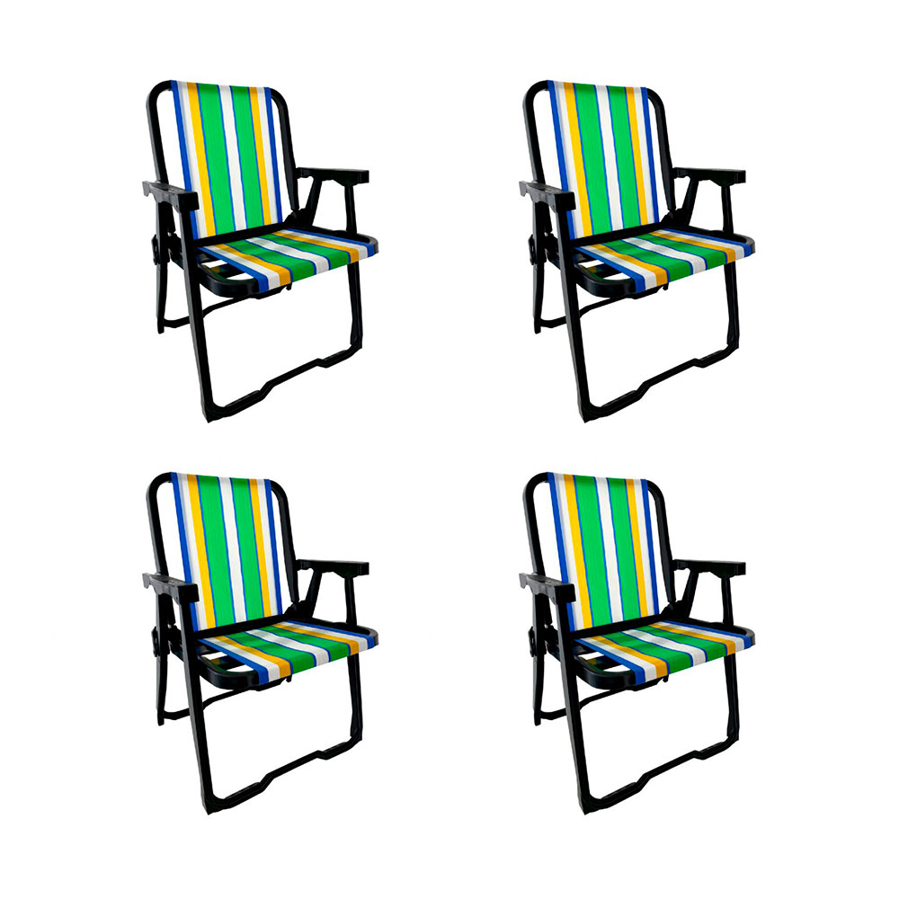 Conjunto com 4 Cadeiras de Praia Peruíbe Preto
