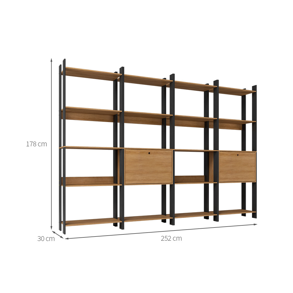 Conjunto com 4 Estantes Elara 2 Portas Mel e Preto