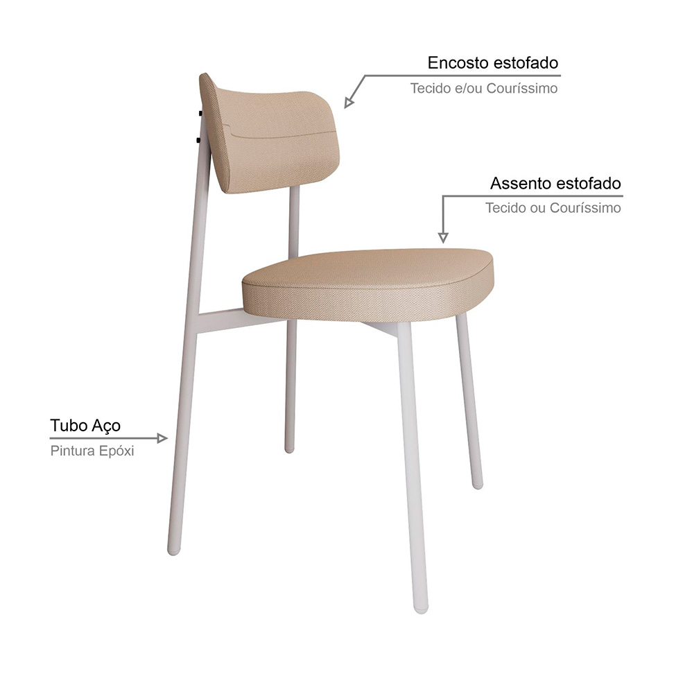 Conjunto com 6 Cadeiras Alloa Polipropileno Areia e Branco
