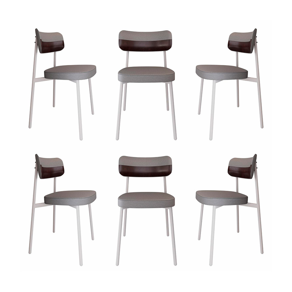 Conjunto com 6 Cadeiras Alloa Polipropileno Cinza Claro e Café