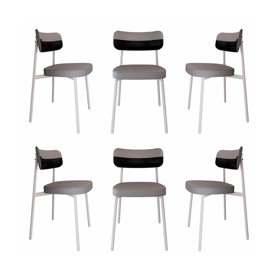 Conjunto com 6 Cadeiras Alloa Polipropileno Cinza Claro e Preto