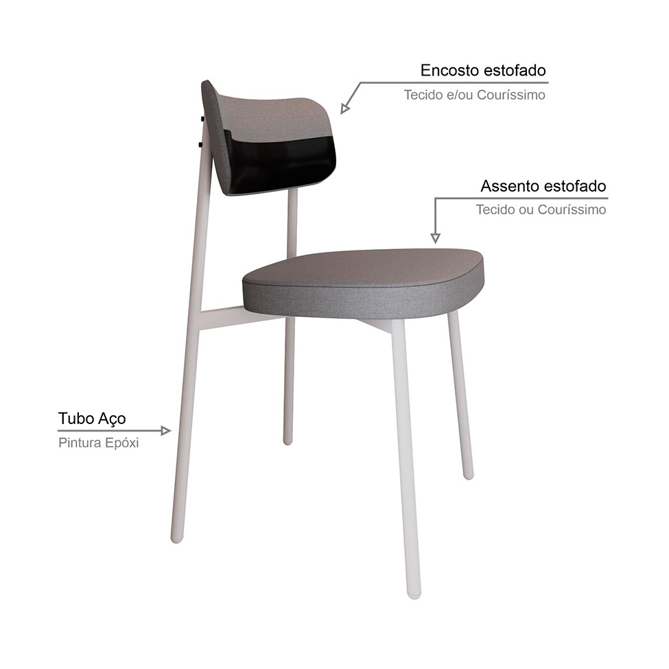 Conjunto com 6 Cadeiras Alloa Polipropileno Cinza Claro e Preto