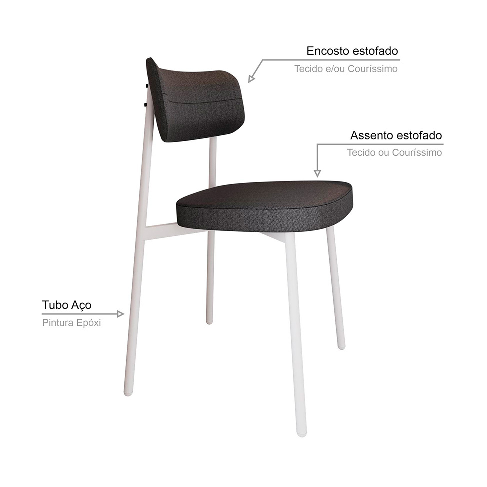 Conjunto com 6 Cadeiras Alloa Polipropileno Grafite e Branco