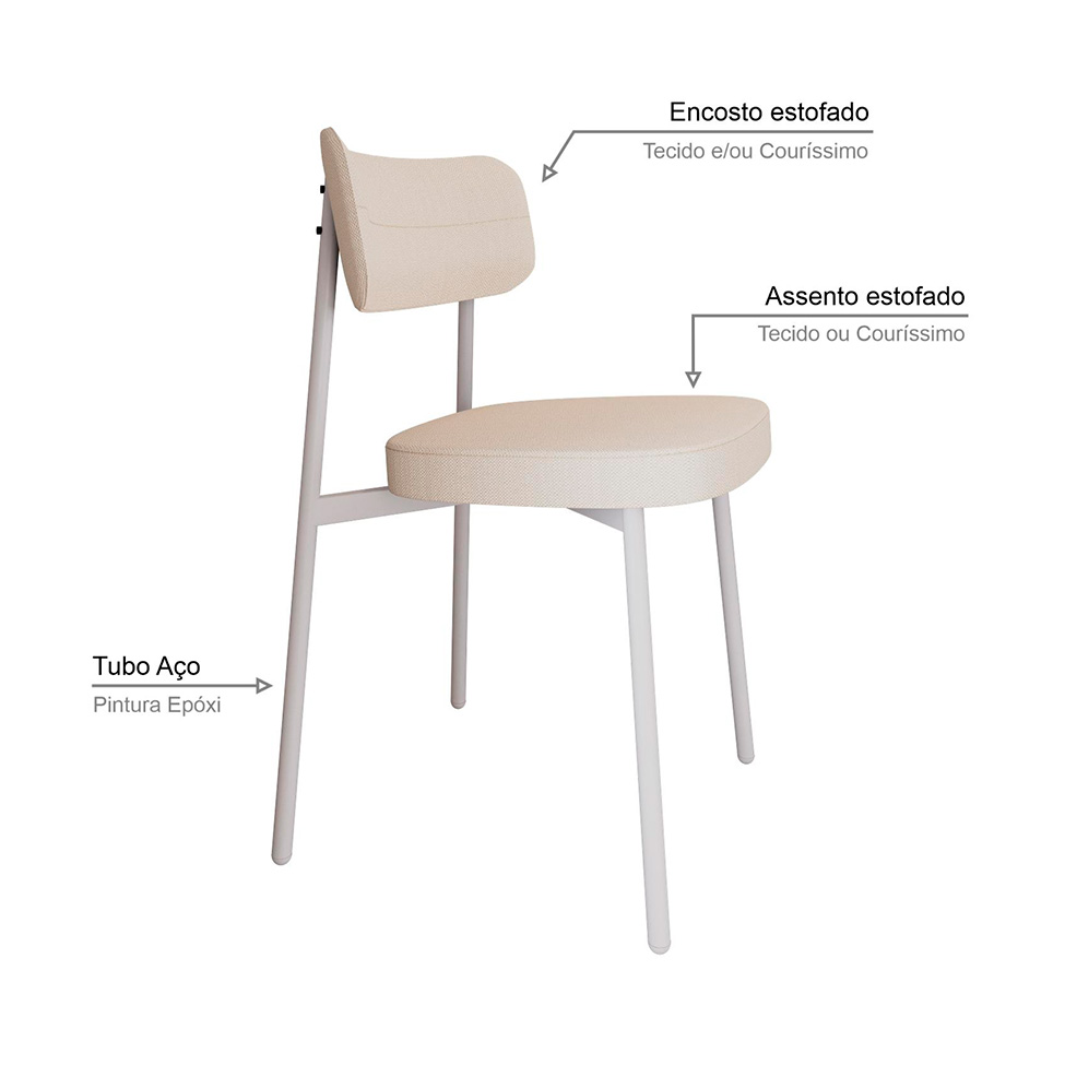 Conjunto com 6 Cadeiras Alloa Polipropileno Palha e Branco