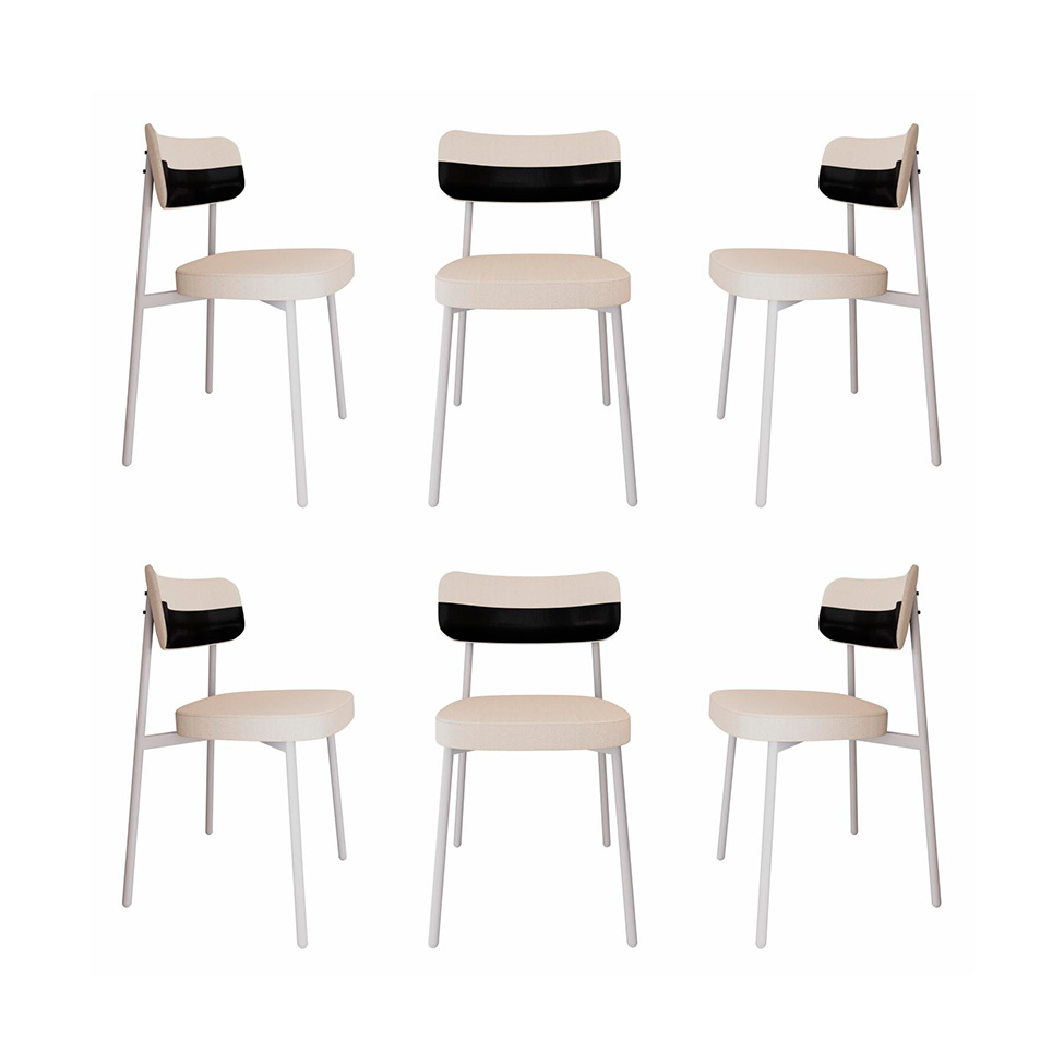 Conjunto com 6 Cadeiras Alloa Polipropileno Palha e Preto