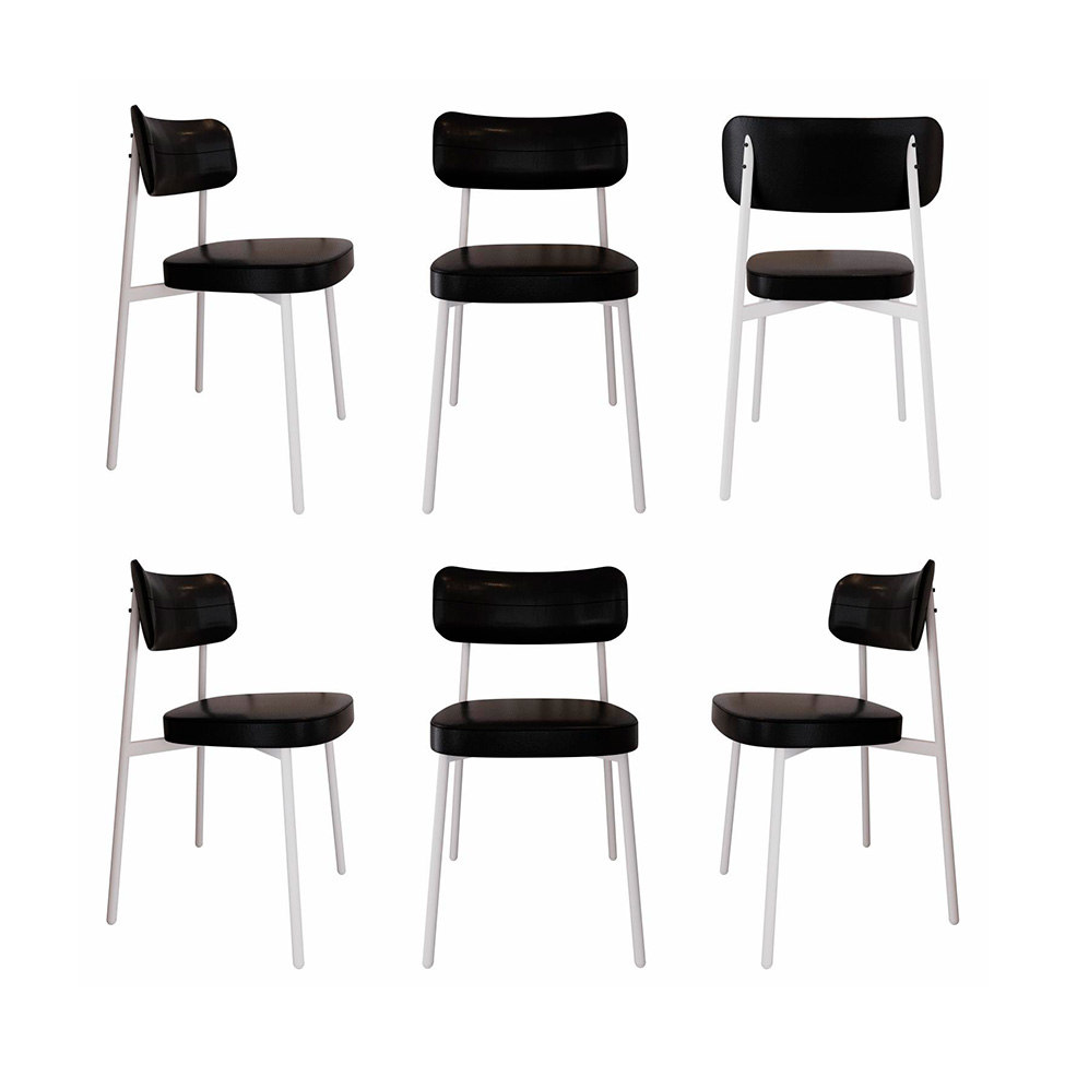 Conjunto com 6 Cadeiras Alloa Revestimento Sintético Preto e Branco