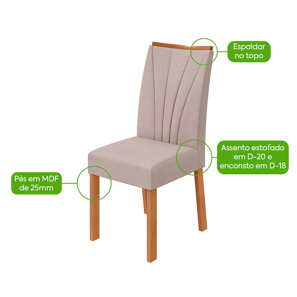 Conjunto com 6 Cadeiras Apogeu Bouclé Bege e Amêndoa