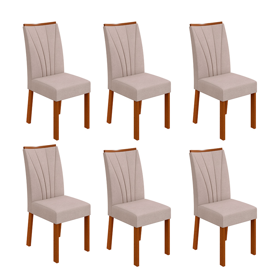 Conjunto com 6 Cadeiras Apogeu Bouclé Bege e Frassino