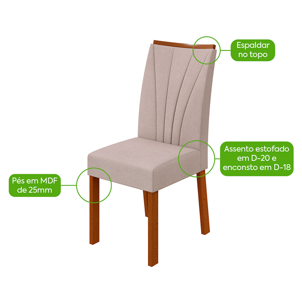 Conjunto com 6 Cadeiras Apogeu Bouclé Bege e Frassino