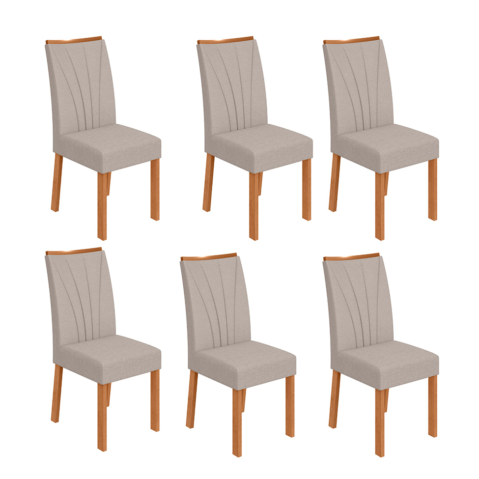 Conjunto com 6 Cadeiras Apogeu Linho Cinza e Amêndoa
