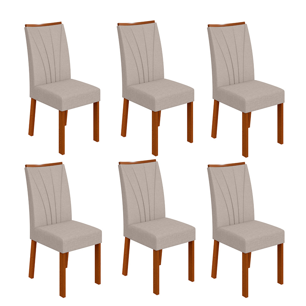 Conjunto com 6 Cadeiras Apogeu Linho Cinza e Frassino