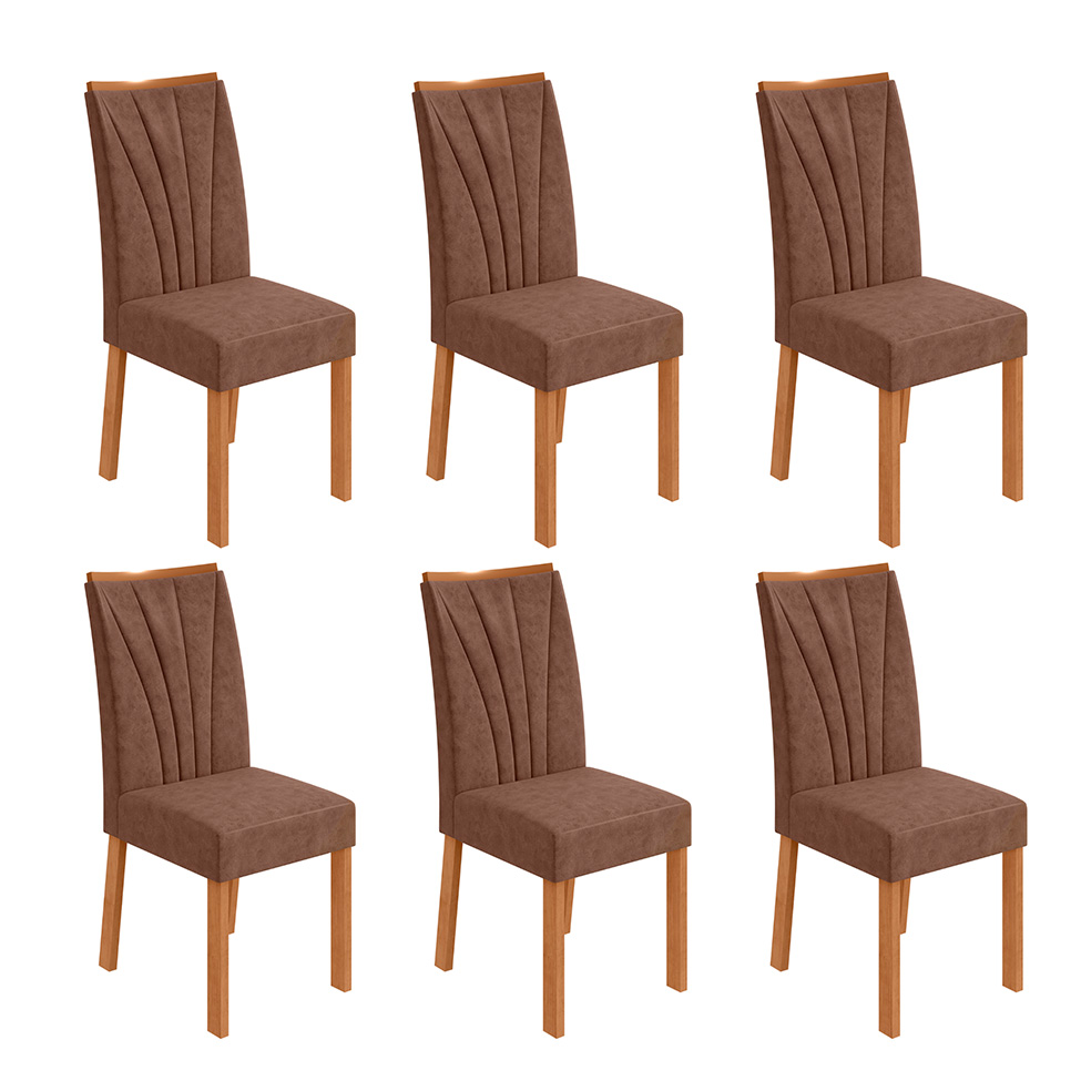 Conjunto com 6 Cadeiras Apogeu Revestimento Sintético Avelã e Amêndoa