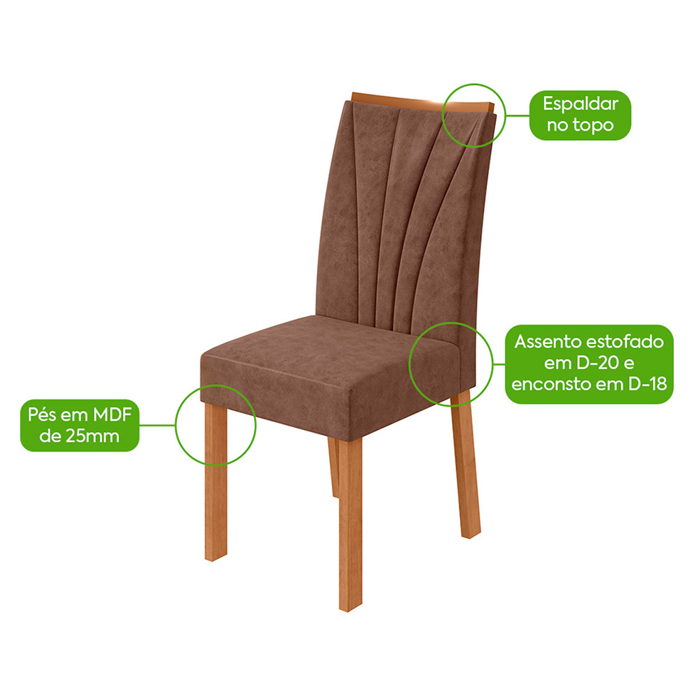 Conjunto com 6 Cadeiras Apogeu Revestimento Sintético Avelã e Amêndoa