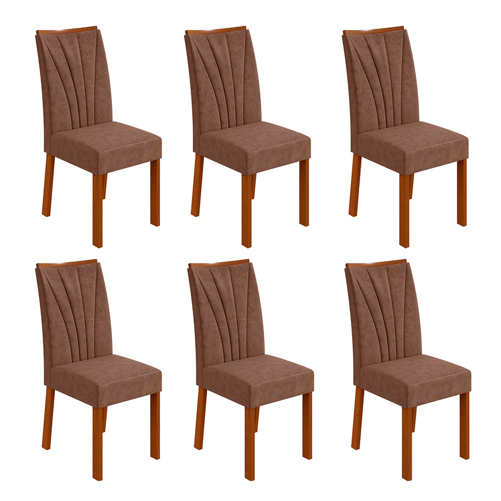 Conjunto com 6 Cadeiras Apogeu Revestimento Sintético Avelã e Frassino