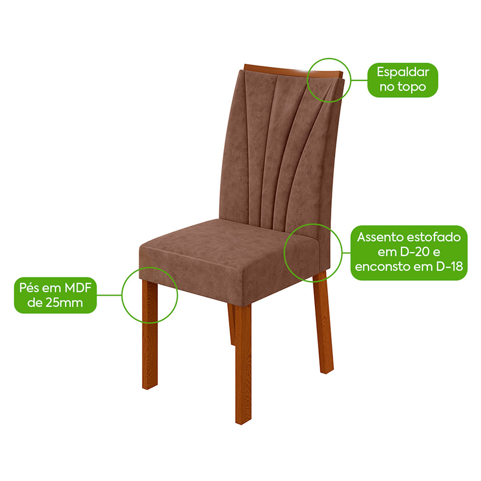 Conjunto com 6 Cadeiras Apogeu Revestimento Sintético Avelã e Frassino