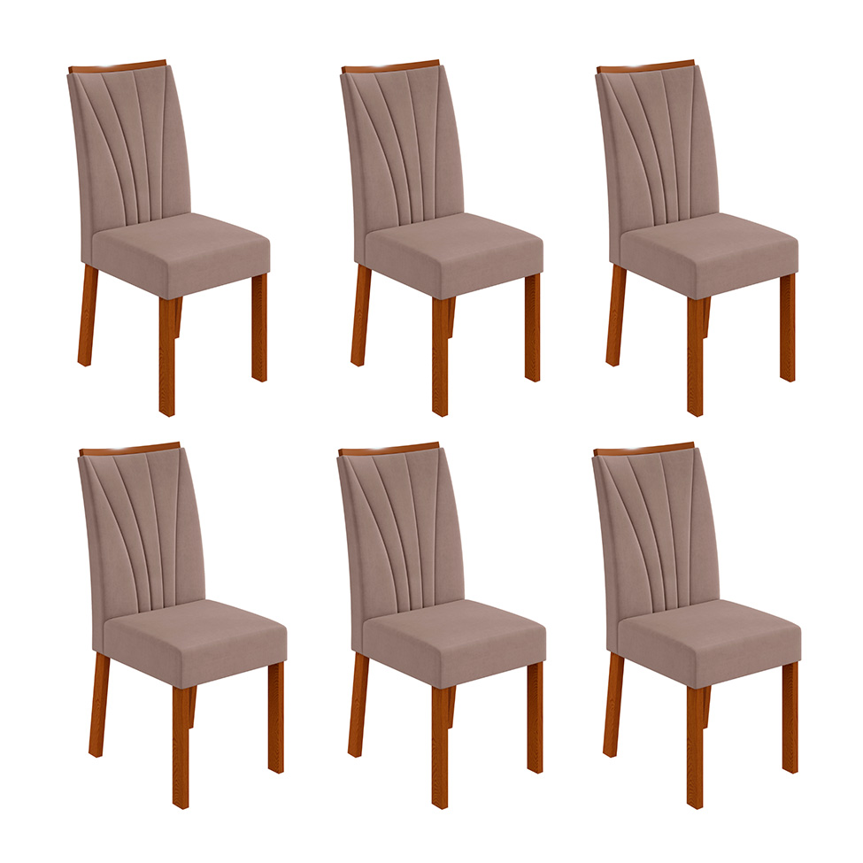 Conjunto com 6 Cadeiras Apogeu Suede Bege e Frassino
