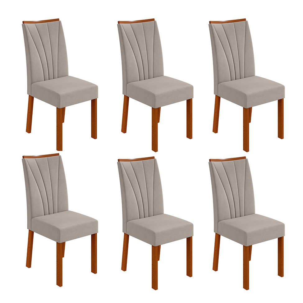 Conjunto com 6 Cadeiras Apogeu Veludo Capuccino e Frassino