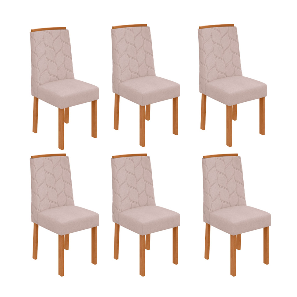 Conjunto com 6 Cadeiras Astrid Bouclé Bege e Amêndoa