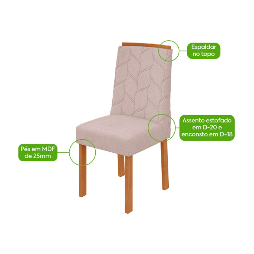 Conjunto com 6 Cadeiras Astrid Bouclé Bege e Amêndoa