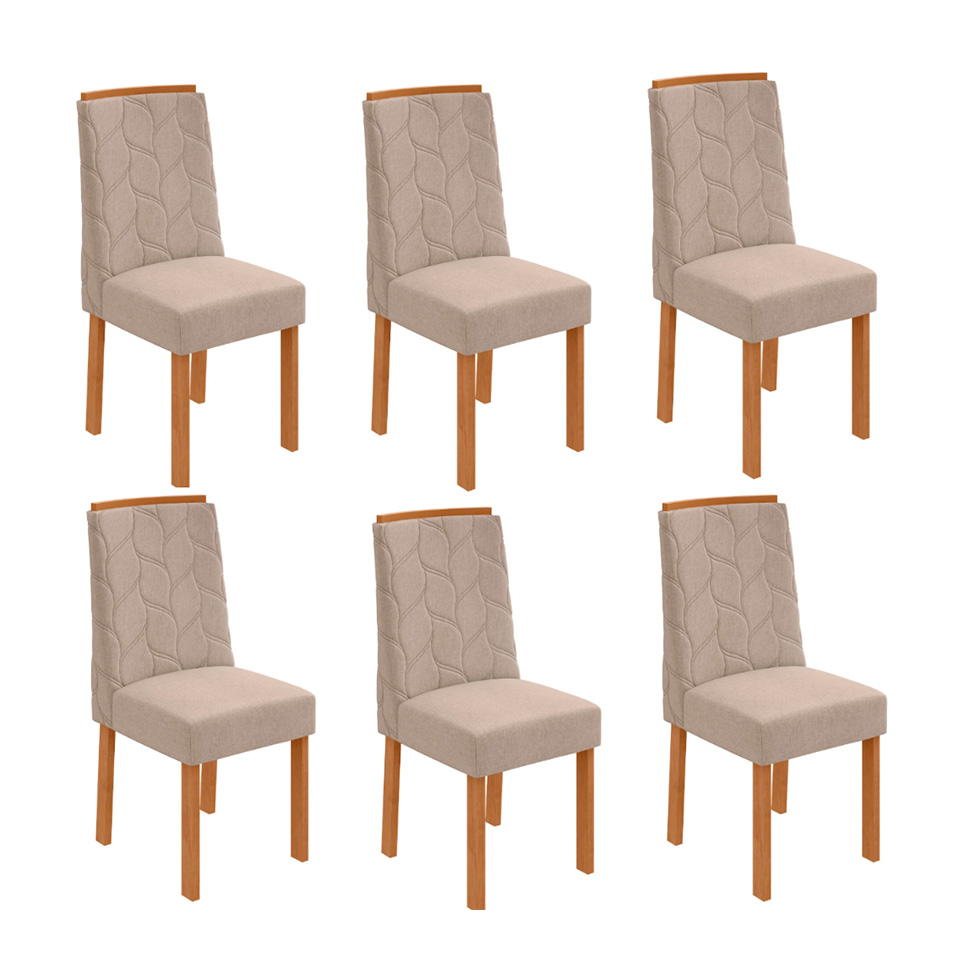 Conjunto com 6 Cadeiras Astrid Linho Bege e Amêndoa