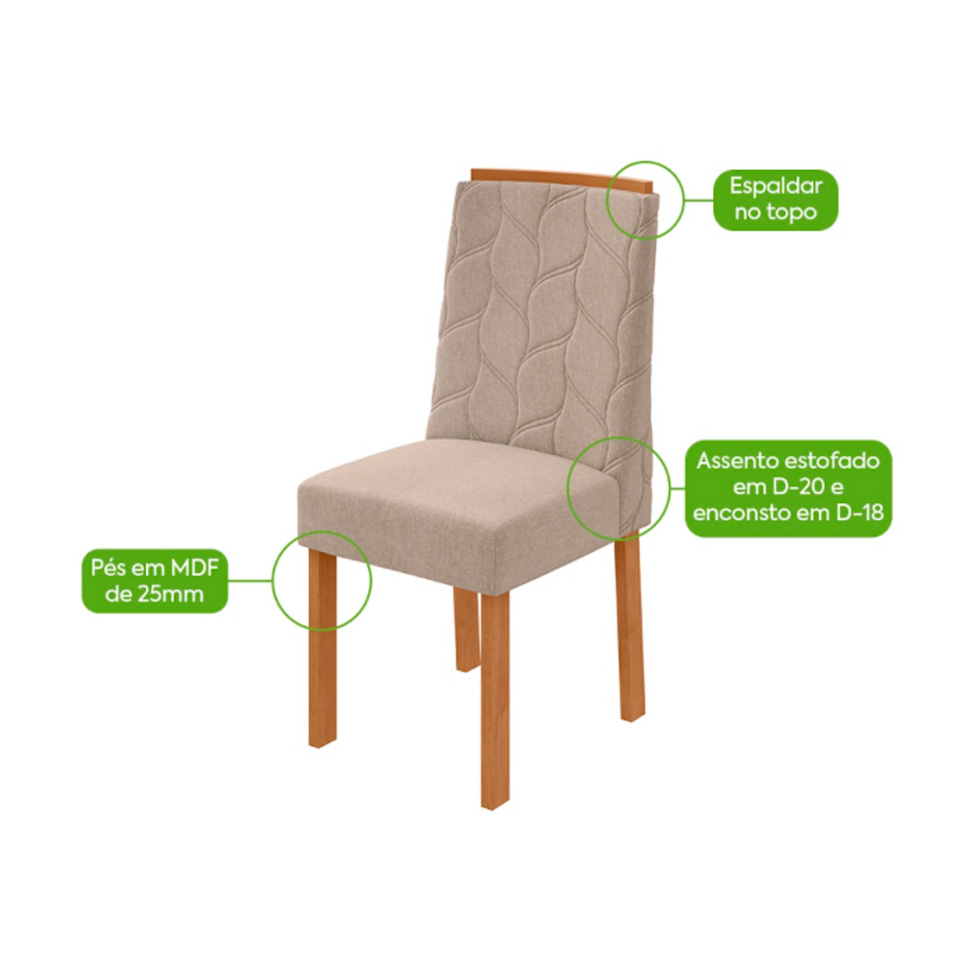 Conjunto com 6 Cadeiras Astrid Linho Bege e Amêndoa