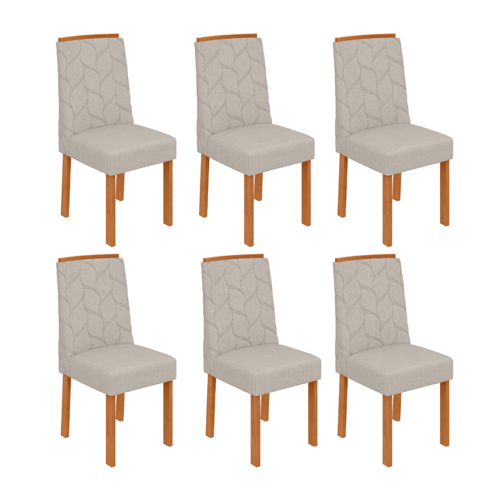 Conjunto com 6 Cadeiras Astrid Linho Cinza e Amêndoa