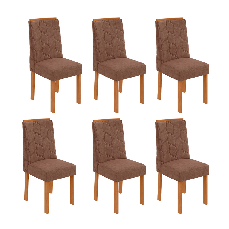 Conjunto com 6 Cadeiras Astrid Revestimento Sintético Avelã e Amêndoa