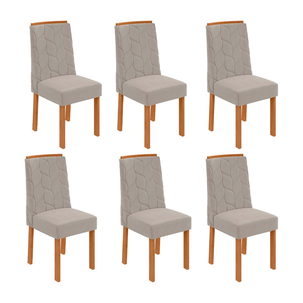 Conjunto com 6 Cadeiras Astrid Veludo Capuccino e Amêndoa