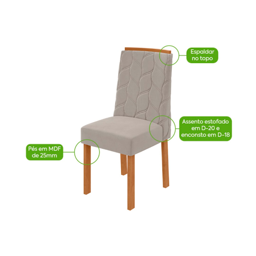 Conjunto com 6 Cadeiras Astrid Veludo Capuccino e Amêndoa