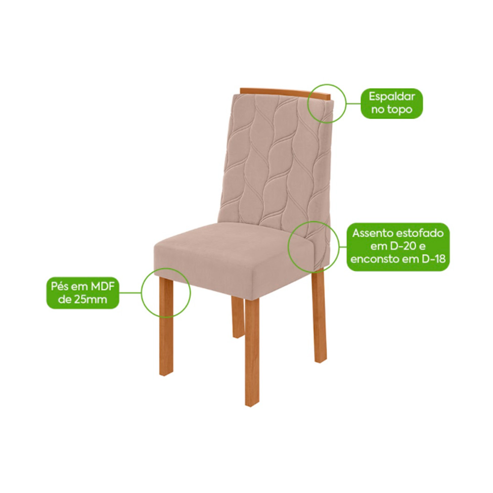 Conjunto com 6 Cadeiras Astrid Veludo Creme e Amêndoa