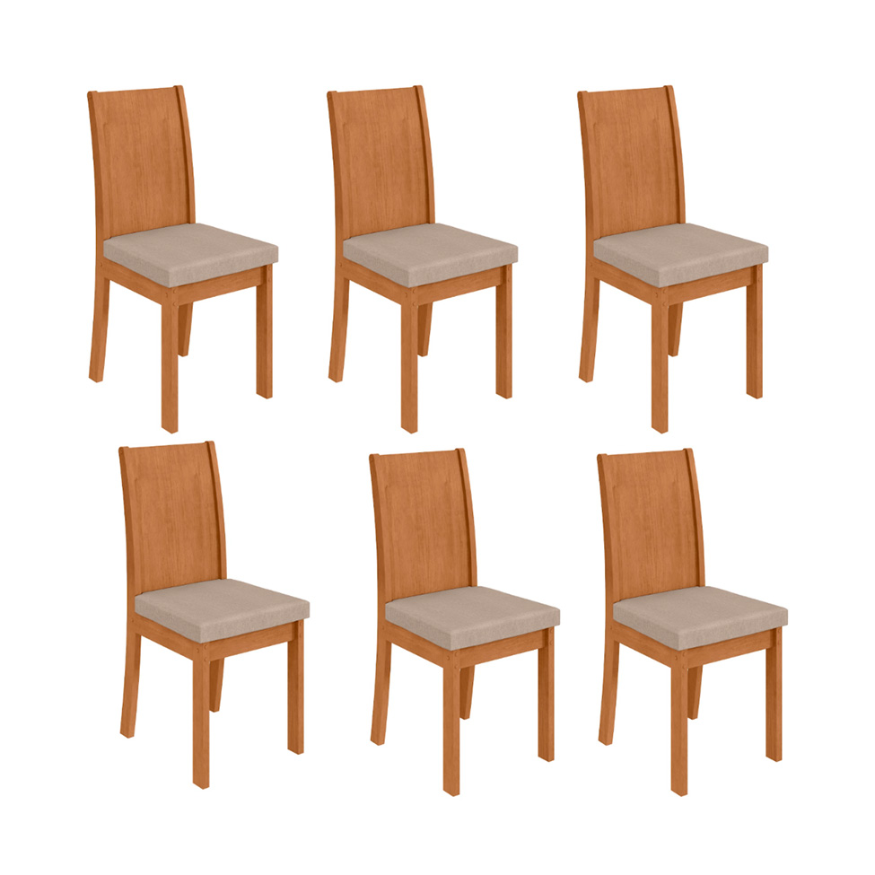 Conjunto com 6 Cadeiras Athenas Linho Bege e Amêndoa