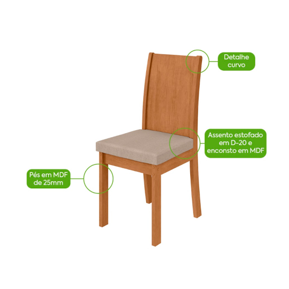 Conjunto com 6 Cadeiras Athenas Linho Bege e Amêndoa