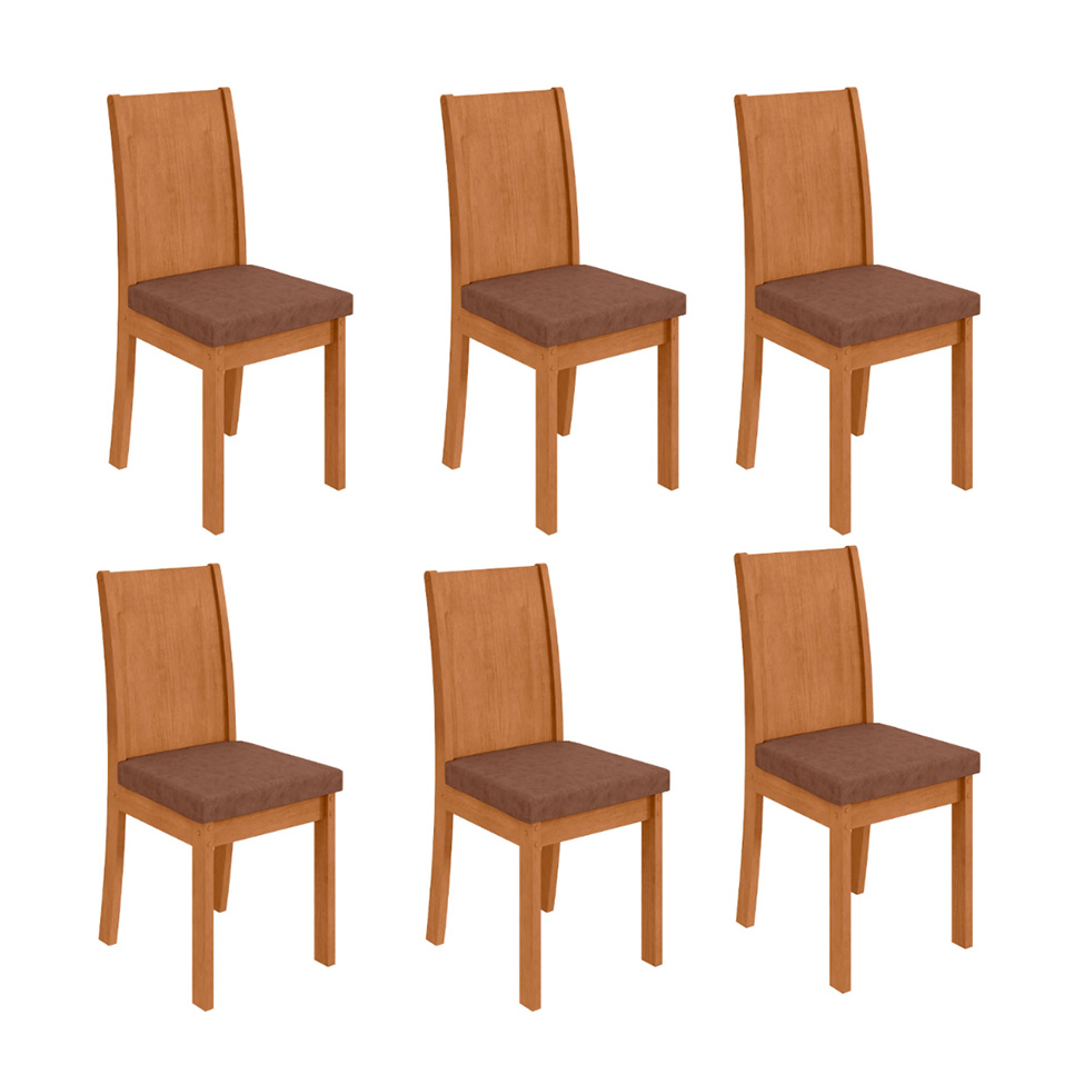 Conjunto com 6 Cadeiras Athenas Revestimento Sintético Avelã e Amêndoa