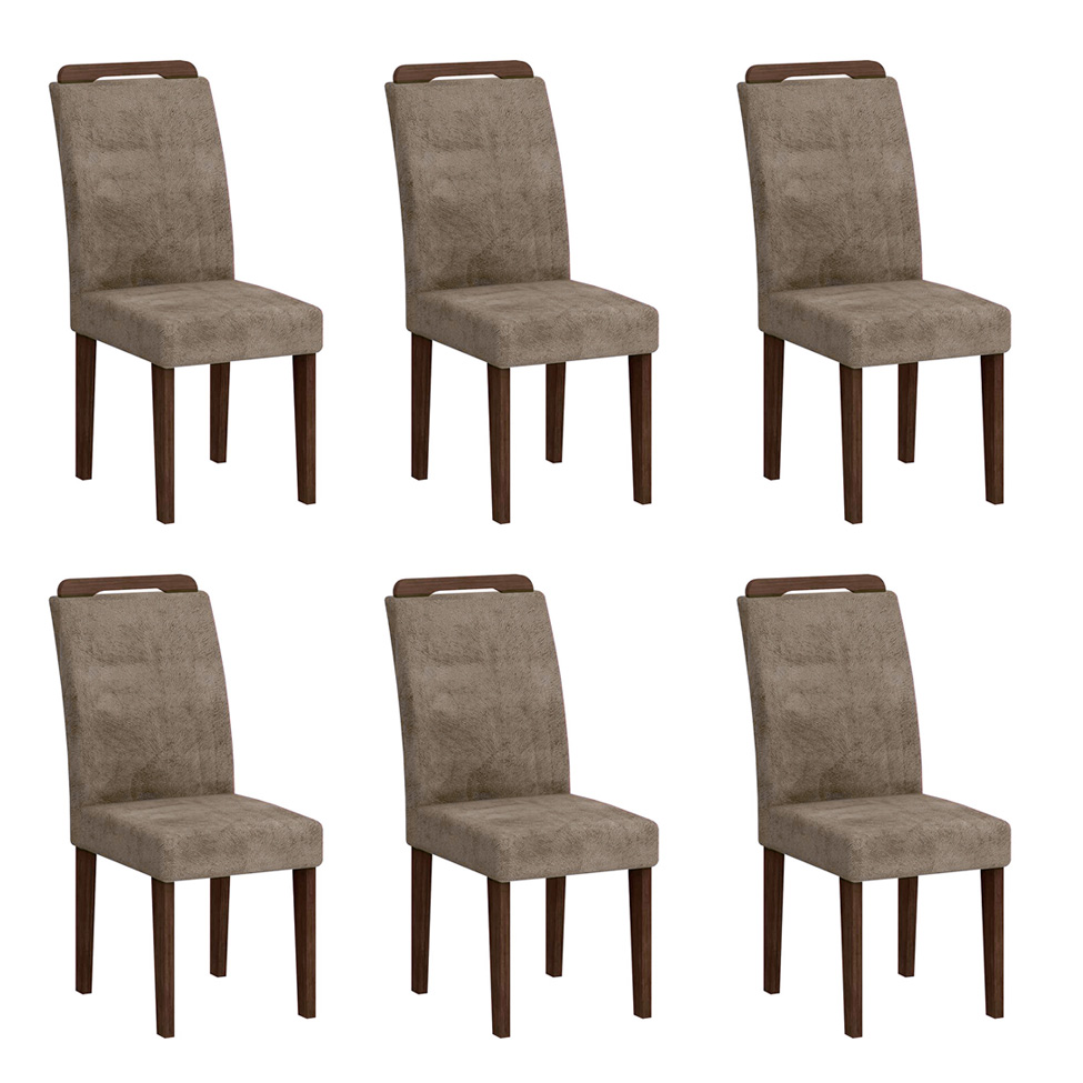 Conjunto com 6 Cadeiras Athenas Suede Animalle Castor e Chocolate