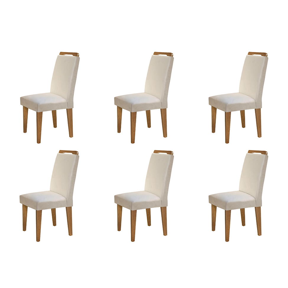 Conjunto com 6 Cadeiras Athenas Veludo Creme e Imbuia