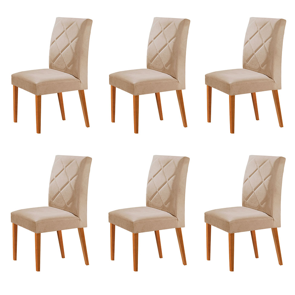 Conjunto com 6 Cadeiras Aurora Veludo Bege e Capuccino