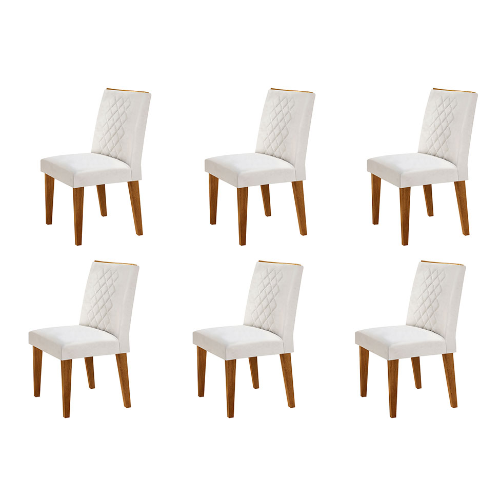 Conjunto com 6 Cadeiras Bari Veludo Pérola e Capuccino