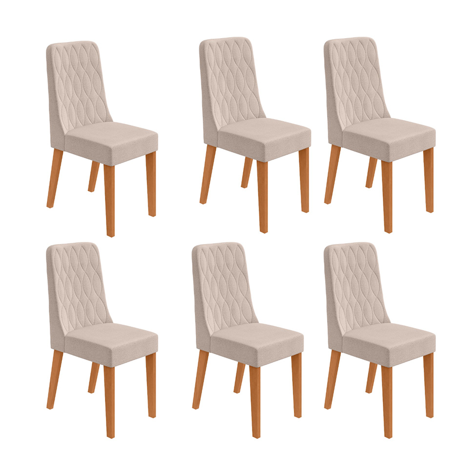 Conjunto com 6 Cadeiras Luar Bouclé Bege e Amêndoa