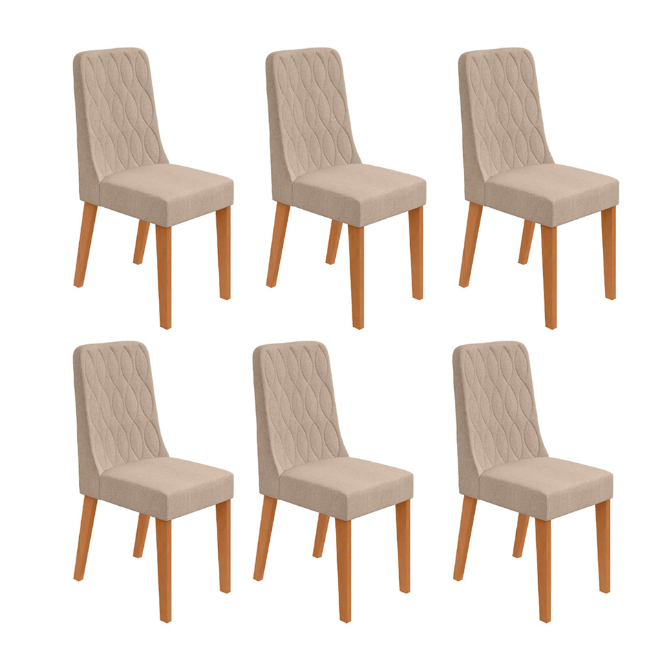 Conjunto com 6 Cadeiras Luar Linho Bege e Amêndoa