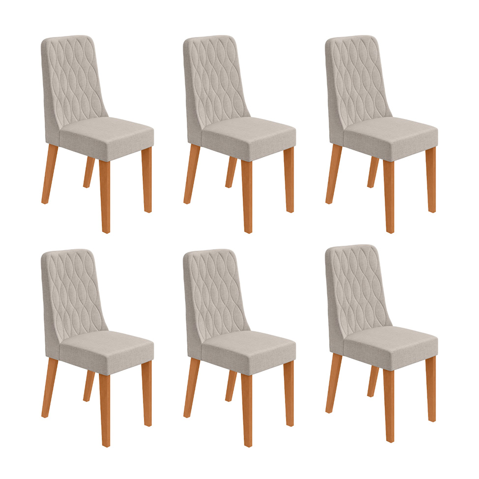 Conjunto com 6 Cadeiras Luar Linho Cinza e Amêndoa
