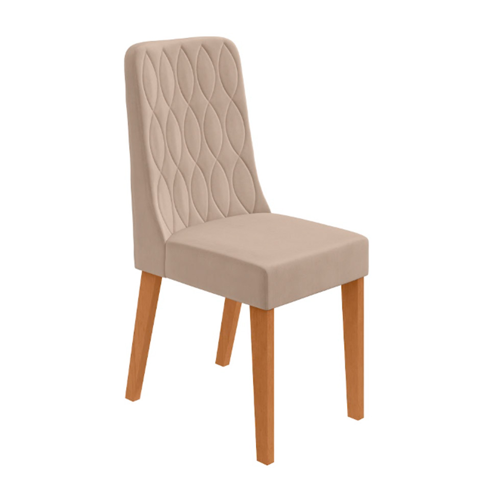 Conjunto com 6 Cadeiras Luar Veludo Creme e Amêndoa