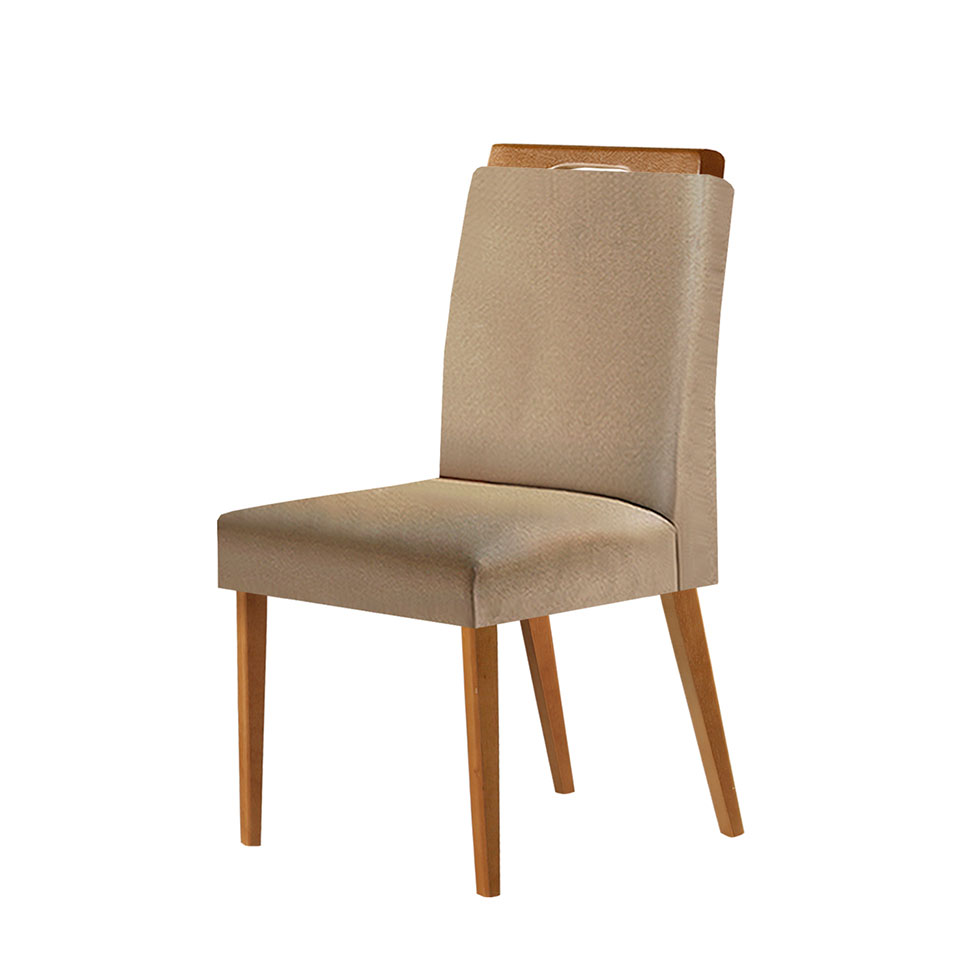 Conjunto com 6 Cadeiras Olivia Linho Capuccino e Madeira