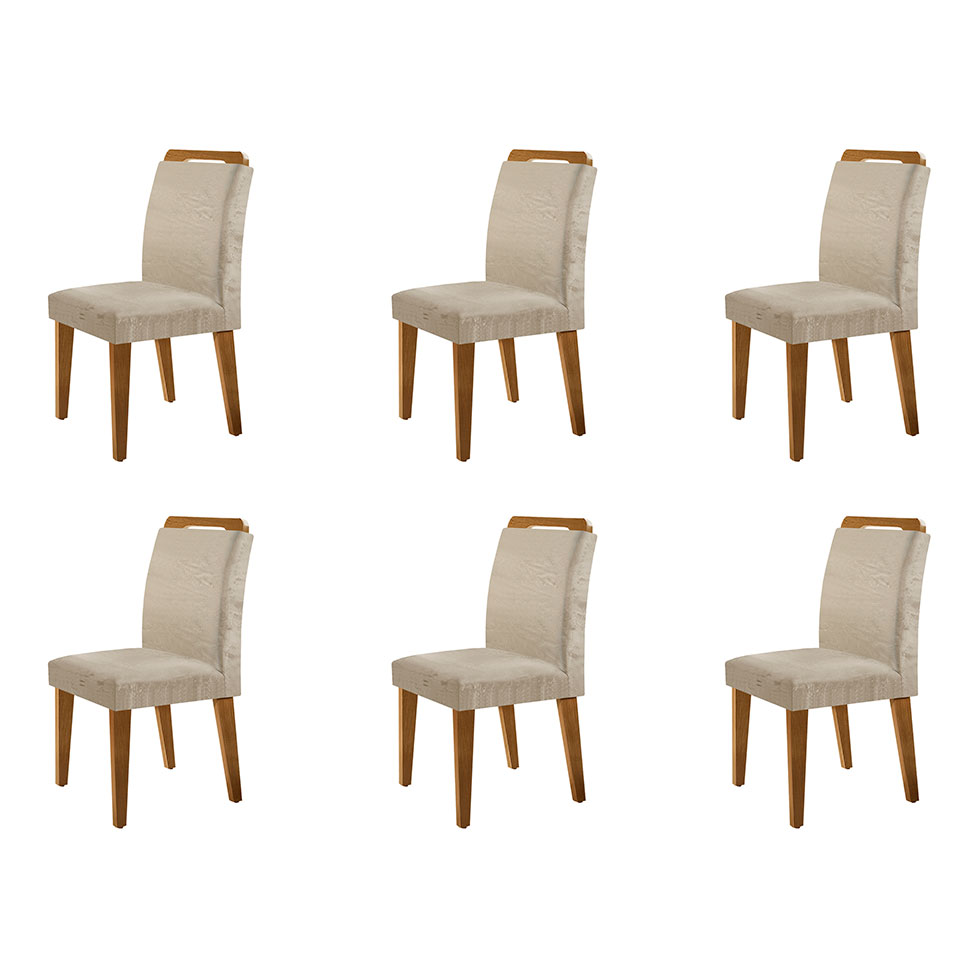 Conjunto com 6 Cadeiras Olivia Suede Amassado Chocolate e Capuccino