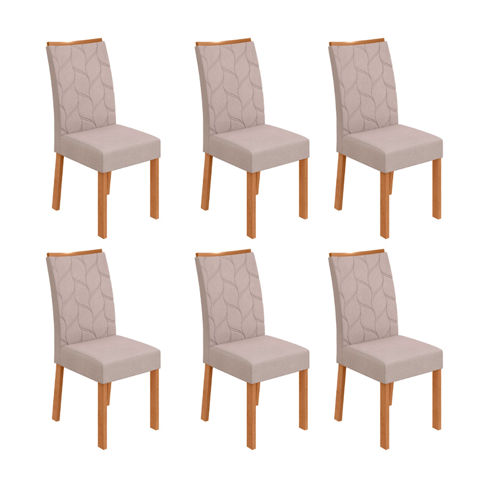 Conjunto com 6 Cadeiras Rayla Bouclé Bege e Amêndoa