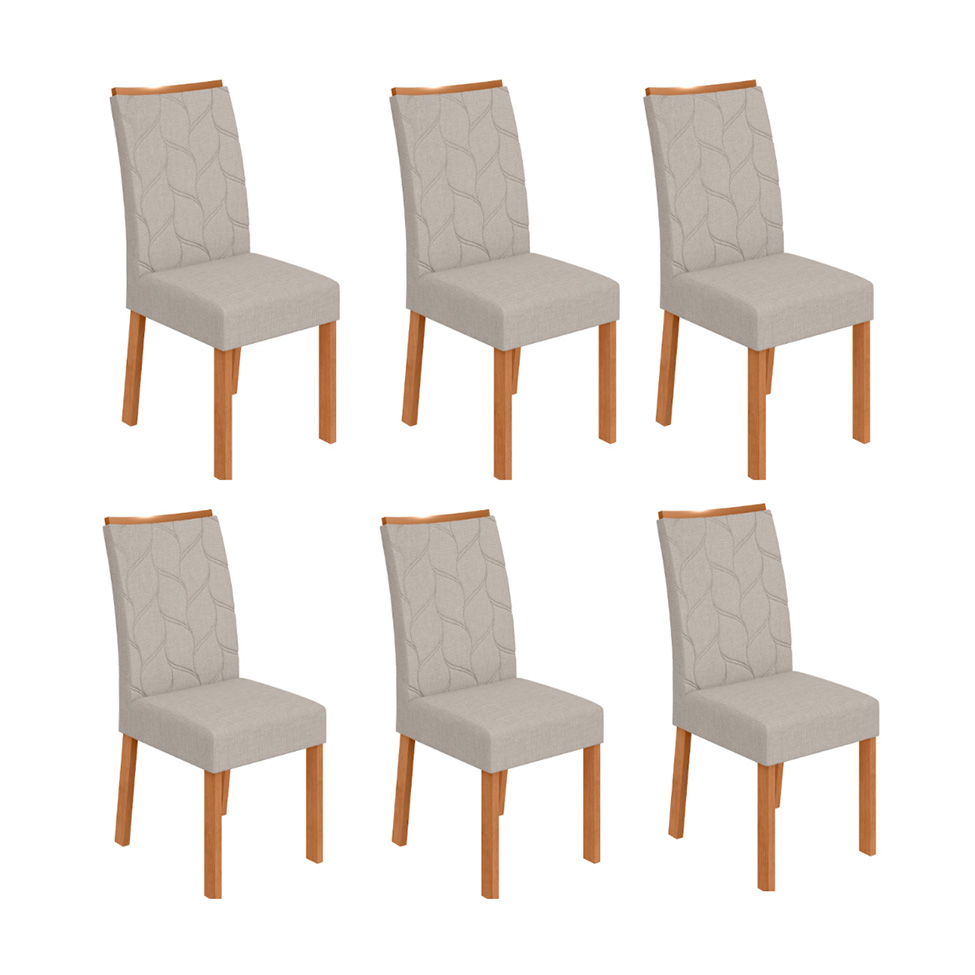 Conjunto com 6 Cadeiras Rayla Linho Cinza e Amêndoa