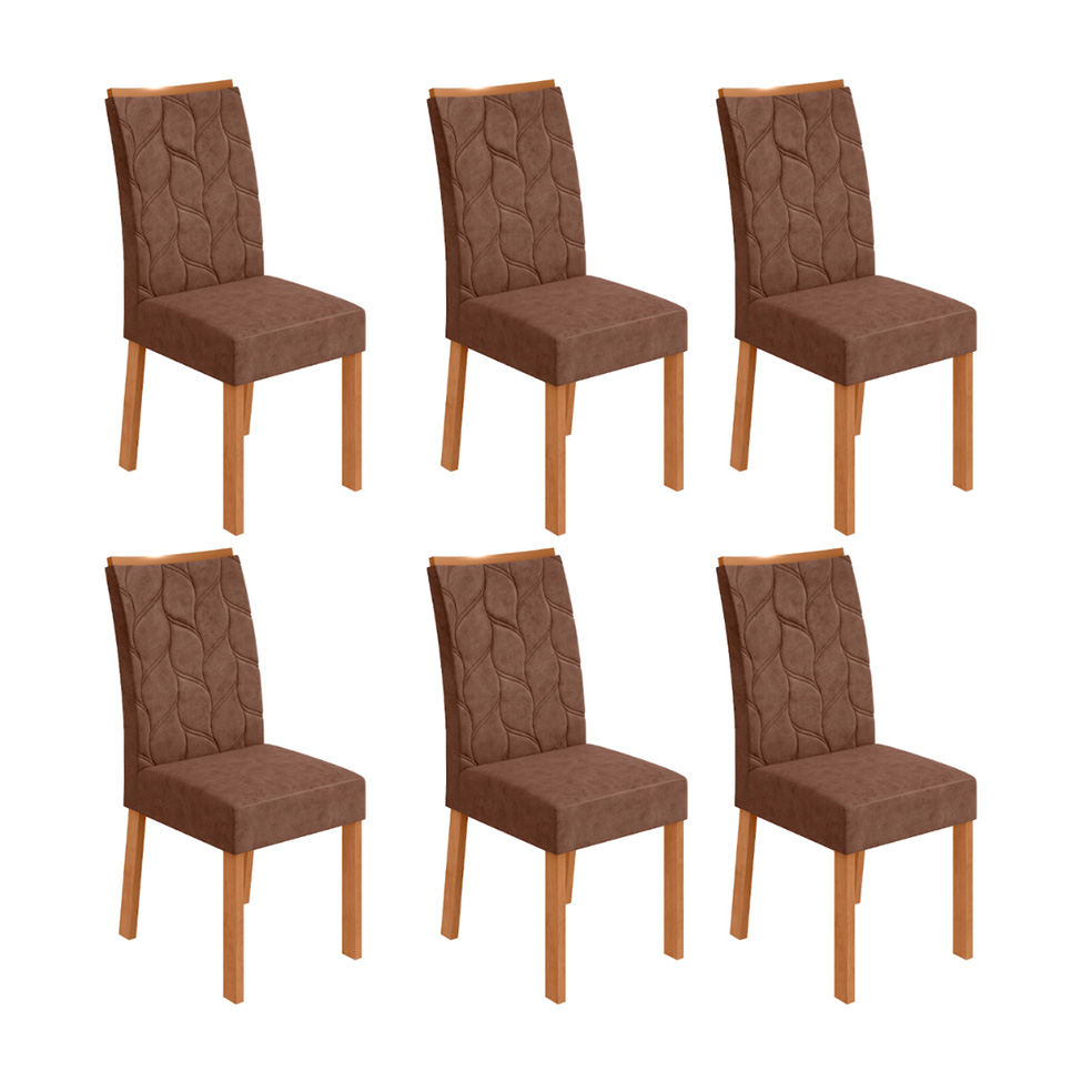 Conjunto com 6 Cadeiras Rayla Revestimento Sintético Avelã e Amêndoa
