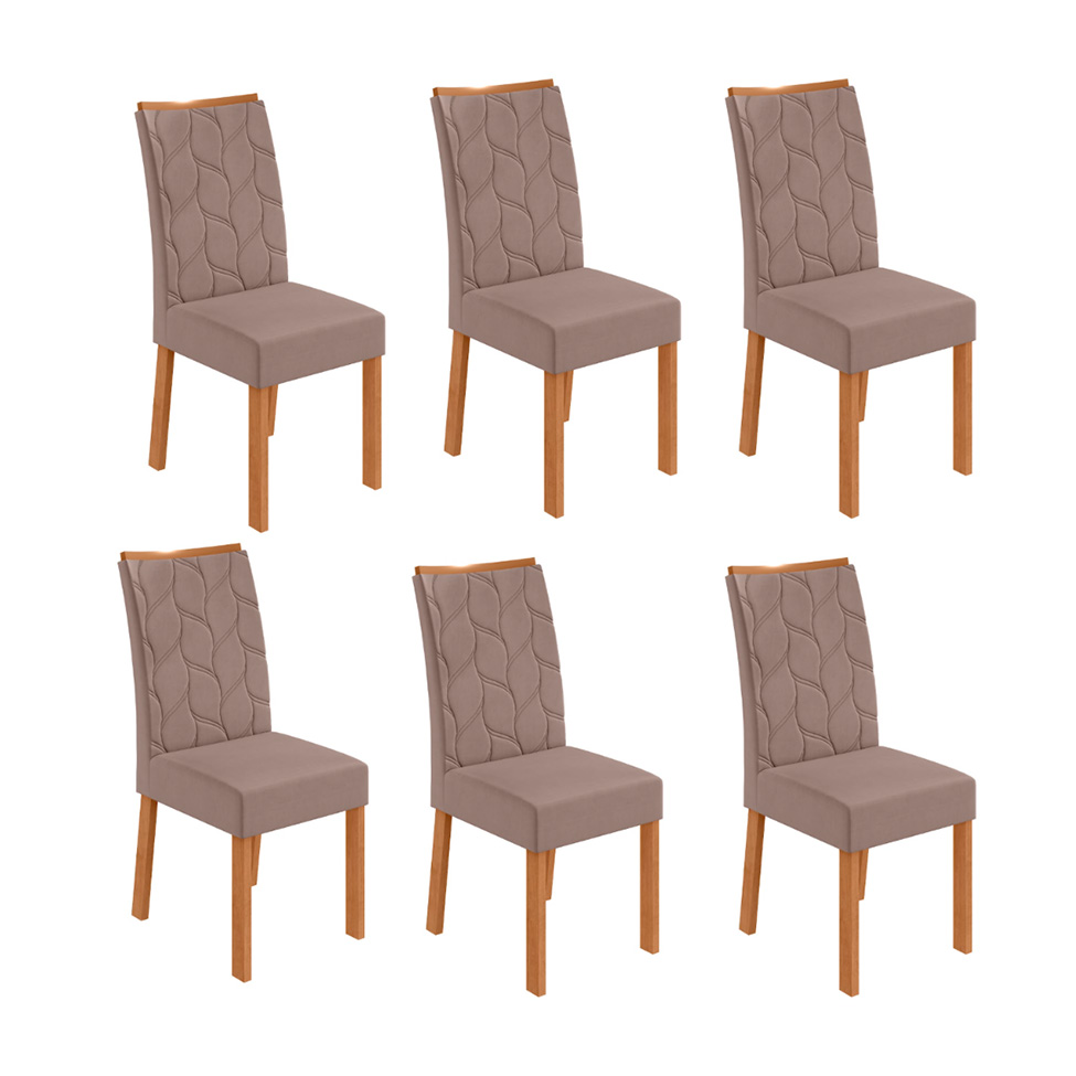 Conjunto com 6 Cadeiras Rayla Suede Bege e Amêndoa